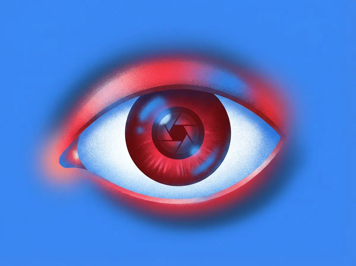Illustration of an eye with a camera aperture pupil
