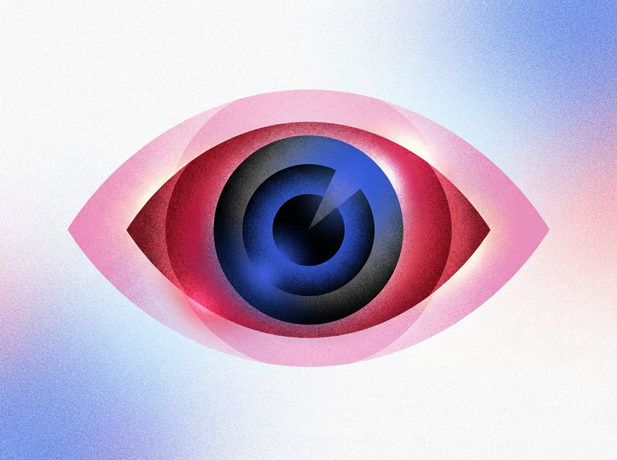 Stylized eye with blue iris and pink lids