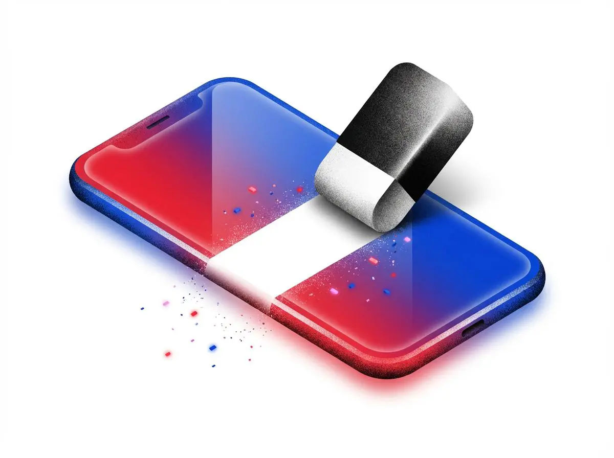 Eraser wiping a white stripe across a phone screen