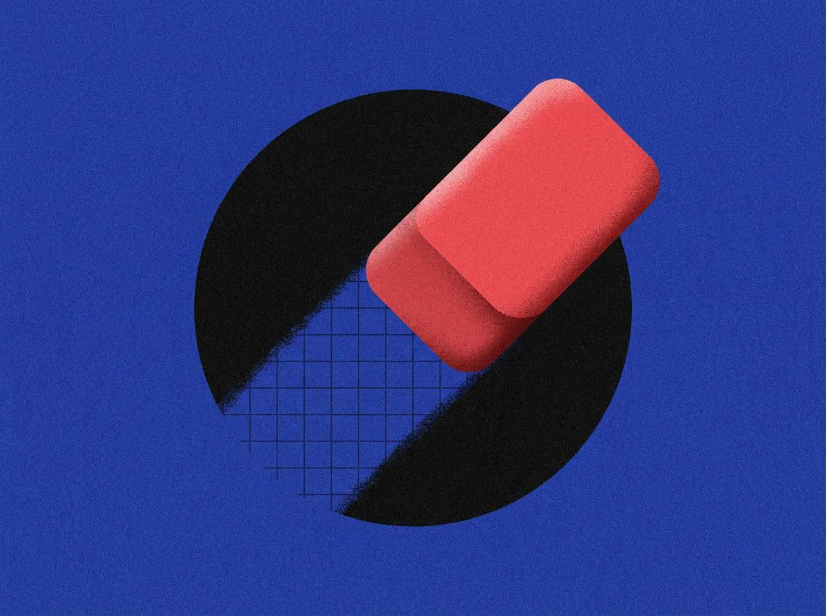 Pink eraser wiping a grid pattern inside a black circle