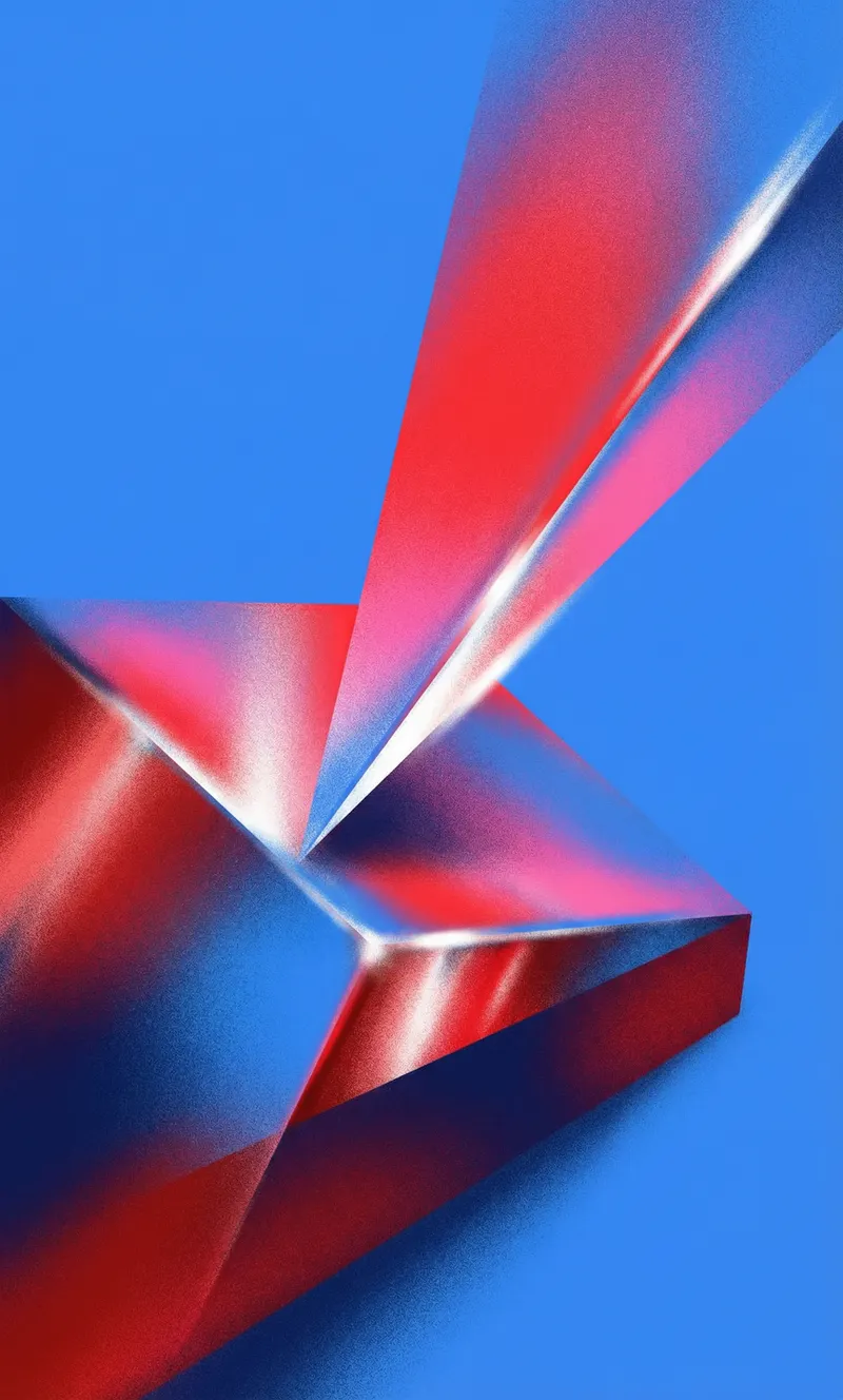 Abstract red and blue prism with sweeping light beams